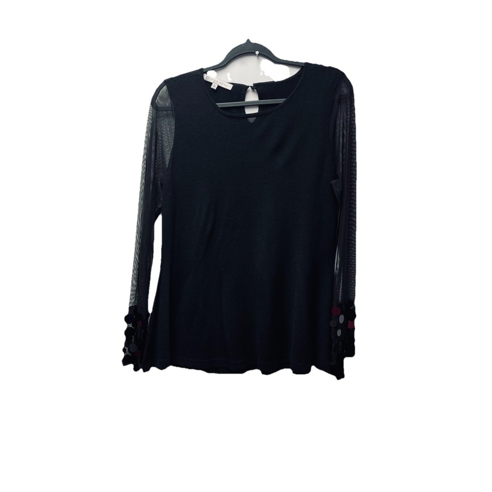 Mixt by Heidi Weisel M Black Holiday‎ Sweater Festive Sheer Sleeves Dangle Cuffs